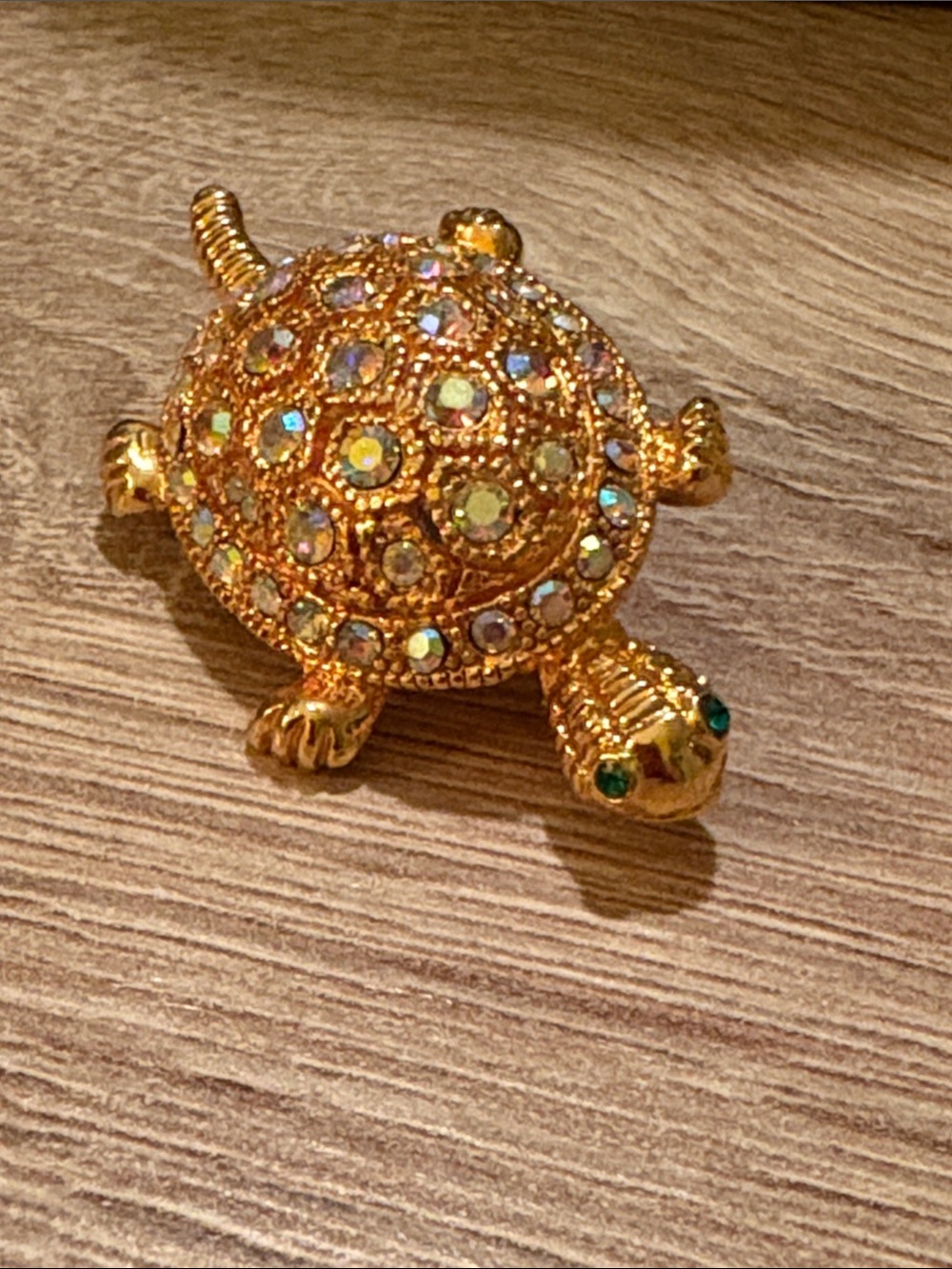 Turtle Gold Tone Aurora Crystal Pin Brooch